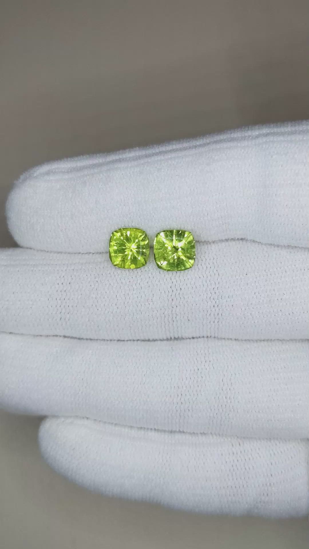 3.46 Ct.Tw.Total Carat Weight Yellowish Green Peridot Pair from Burma (Myanmar) Size Video