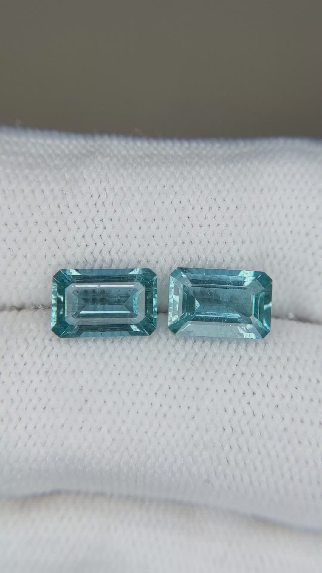 3.33 Ct.Tw.Total Carat Weight Blue Aquamarine Pair from Brazil Size Video