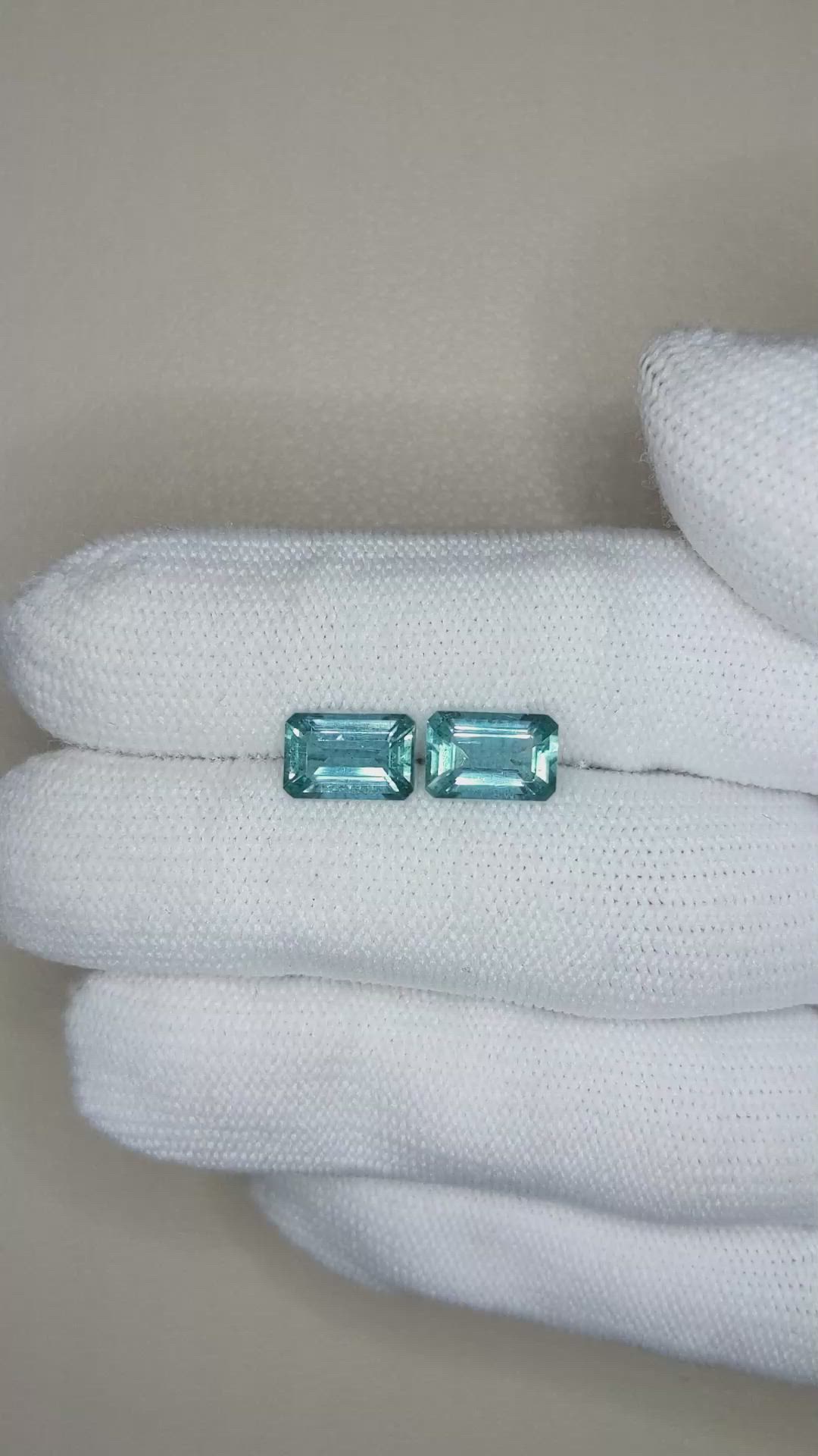 3.33 Ct.Tw.Total Carat Weight Blue Aquamarine Pair from Brazil Size Video