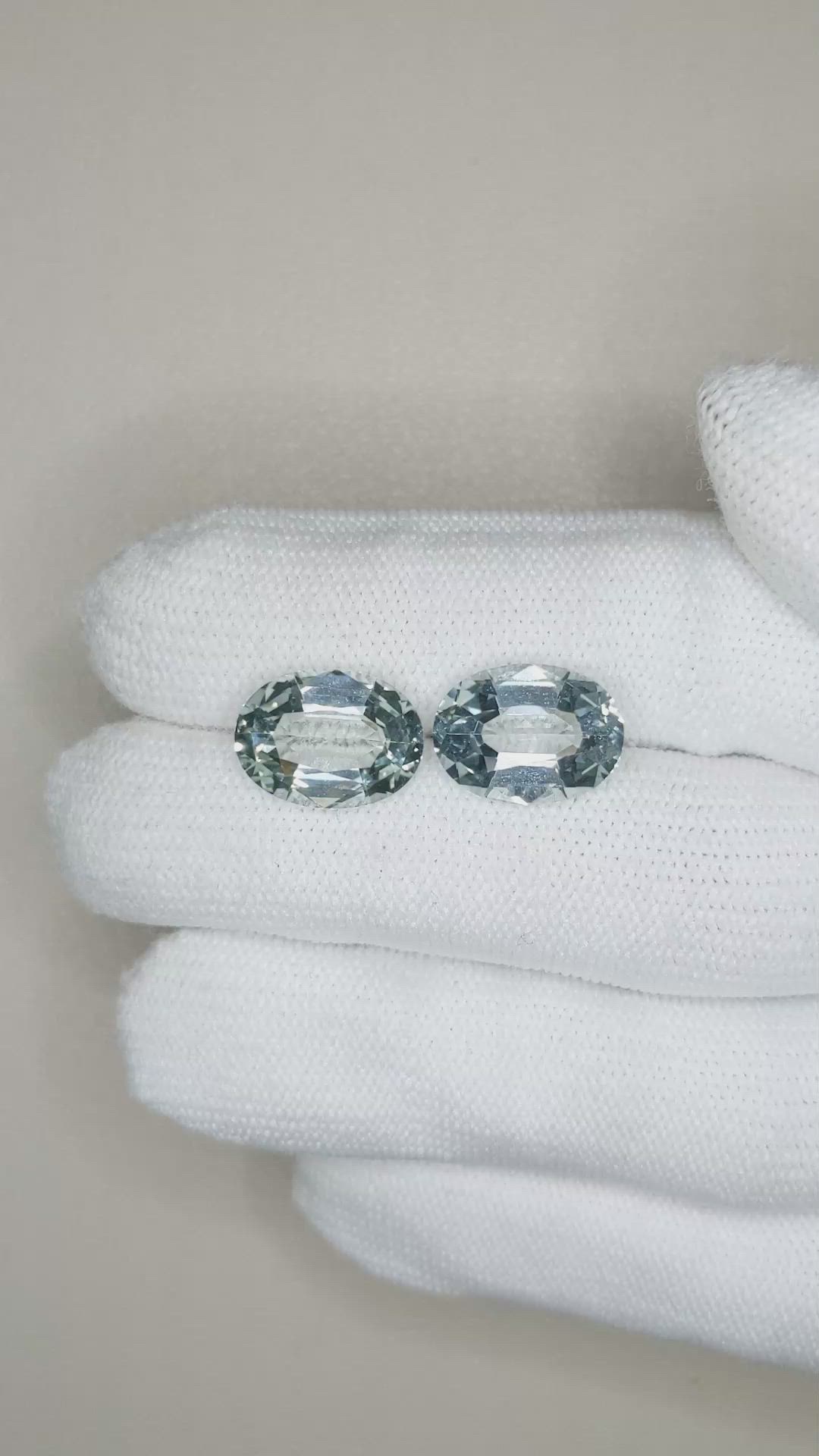 7.92 Ct.Tw.Total Carat Weight Greenish Blue Aquamarine Pair from Brazil Size Video