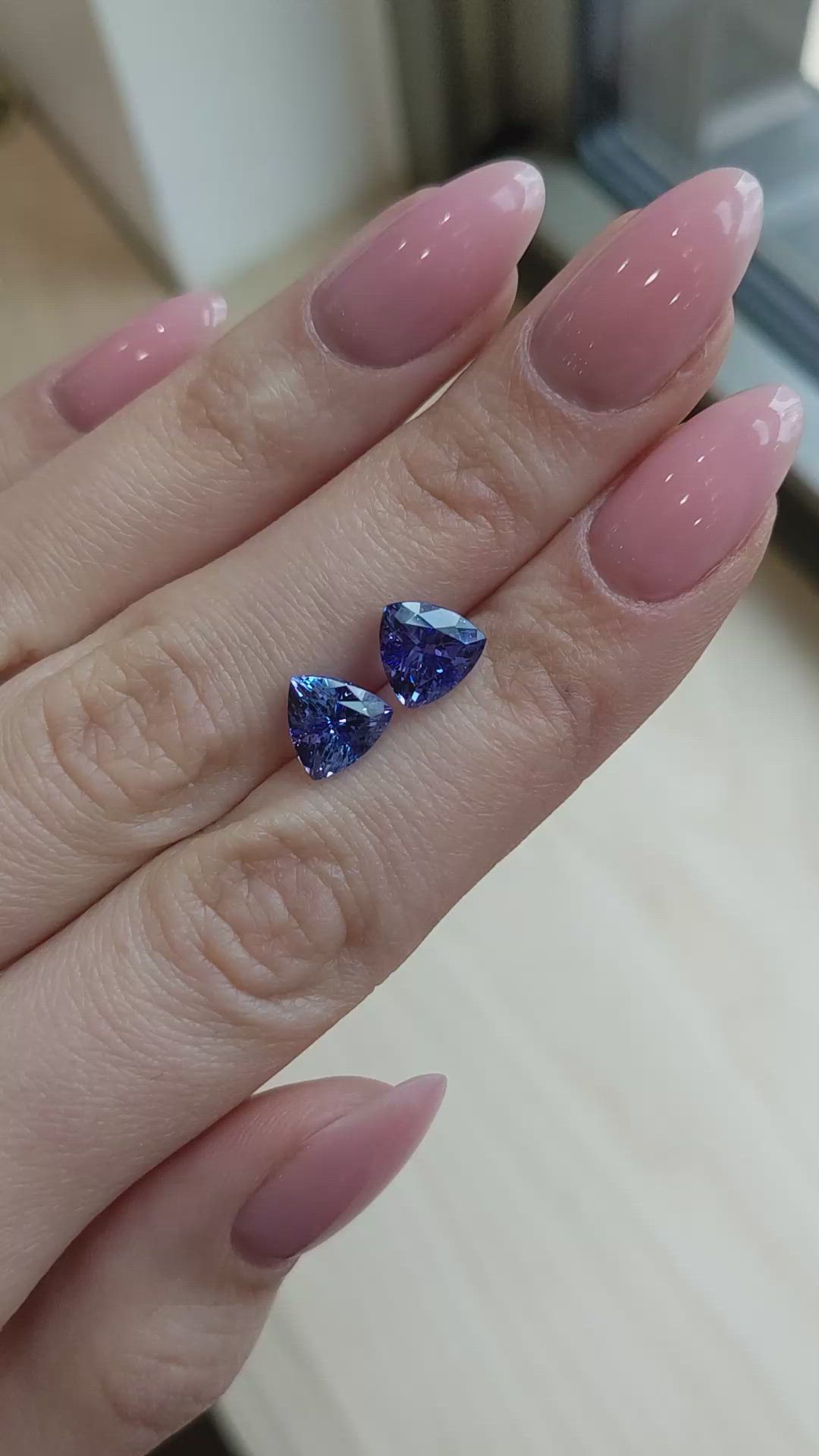 4.38 Ct.Tw.Total Carat Weight Violetish Blue Tanzanite Pair from Tanzania Size Video