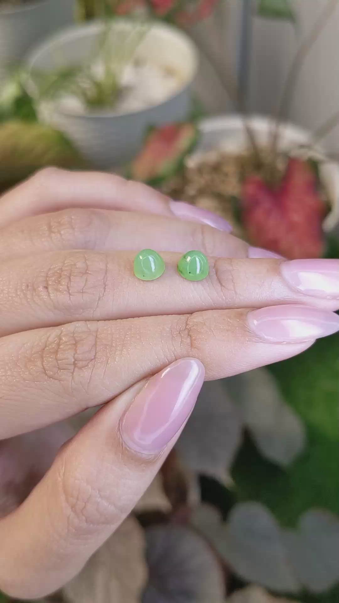 2.51&nbsp;Ct.Tw.Total Carat Weight Yellowish Green Cabochon Jade Pair from Burma (Myanmar) Size Video