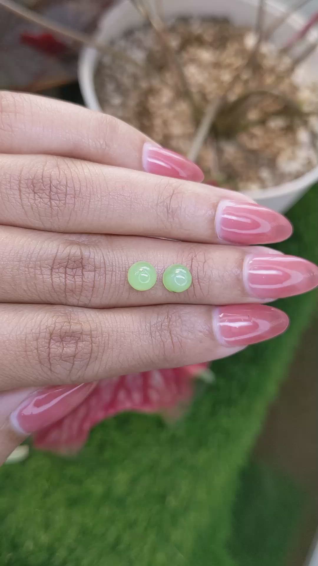 2.66&nbsp;Ct.Tw.Total Carat Weight Green Cabochon Jade Pair from Burma (Myanmar) Size Video