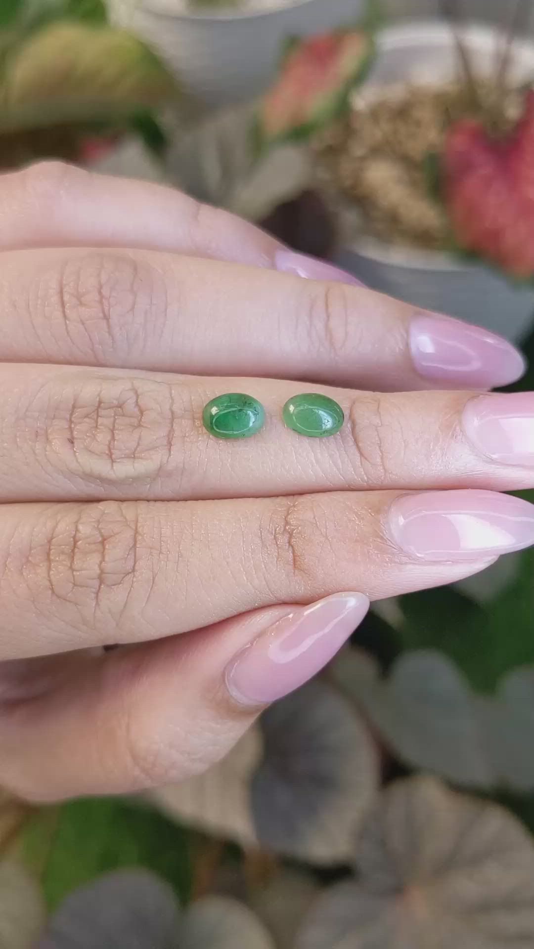 1.50 Ct.Tw.Total Carat Weight Green Cabochon Jade Pair from Burma (Myanmar) Size Video