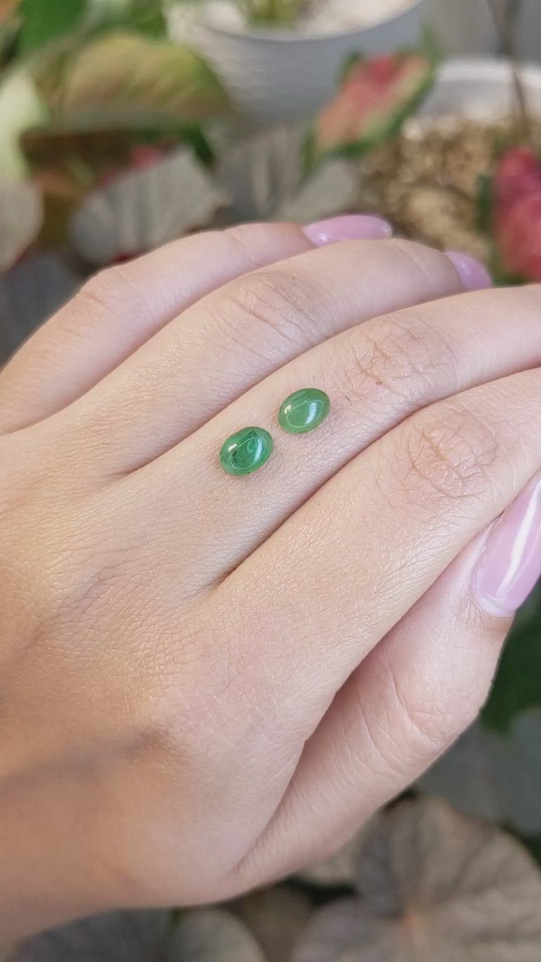 1.50 Ct.Tw.Total Carat Weight Green Cabochon Jade Pair from Burma (Myanmar) Size Video