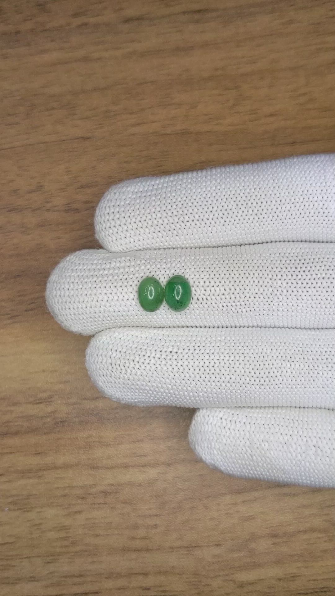 1.50 Ct.Tw.Total Carat Weight Green Cabochon Jade Pair from Burma (Myanmar) Size Video