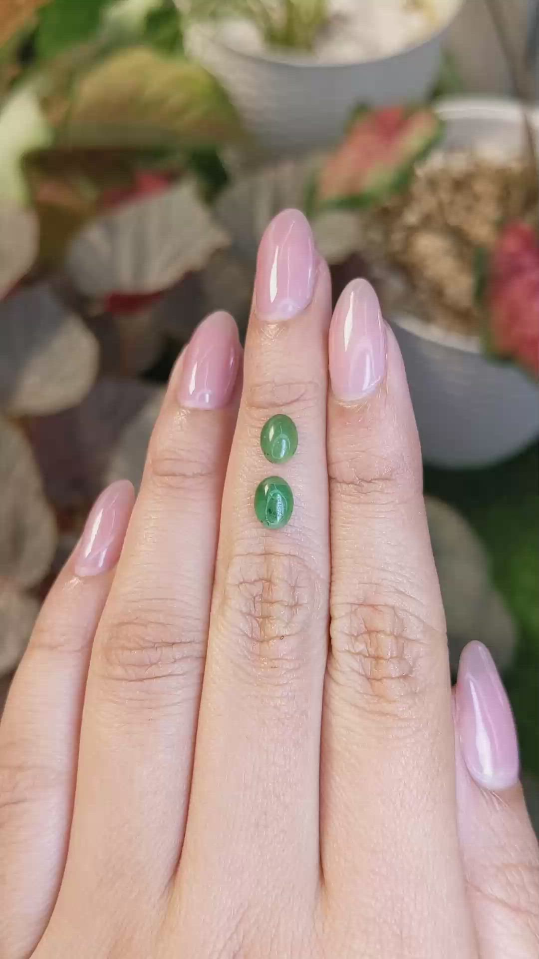 1.50 Ct.Tw.Total Carat Weight Green Cabochon Jade Pair from Burma (Myanmar) Size Video