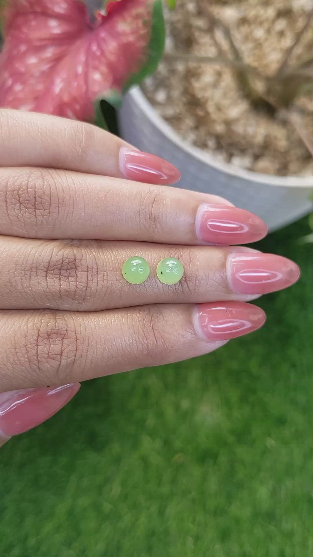 2.73&nbsp;Ct.Tw.Total Carat Weight Yellowish Green Cabochon Jade Pair from Burma (Myanmar) Size Video