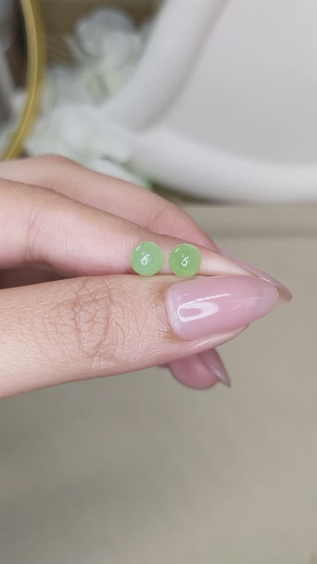 2.69 Ct.Tw.Total Carat Weight Green Cabochon Jade Pair from Burma (Myanmar) Size Video