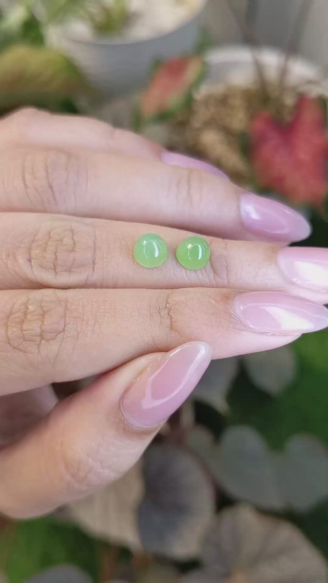 2.69 Ct.Tw.Total Carat Weight Green Cabochon Jade Pair from Burma (Myanmar) Size Video