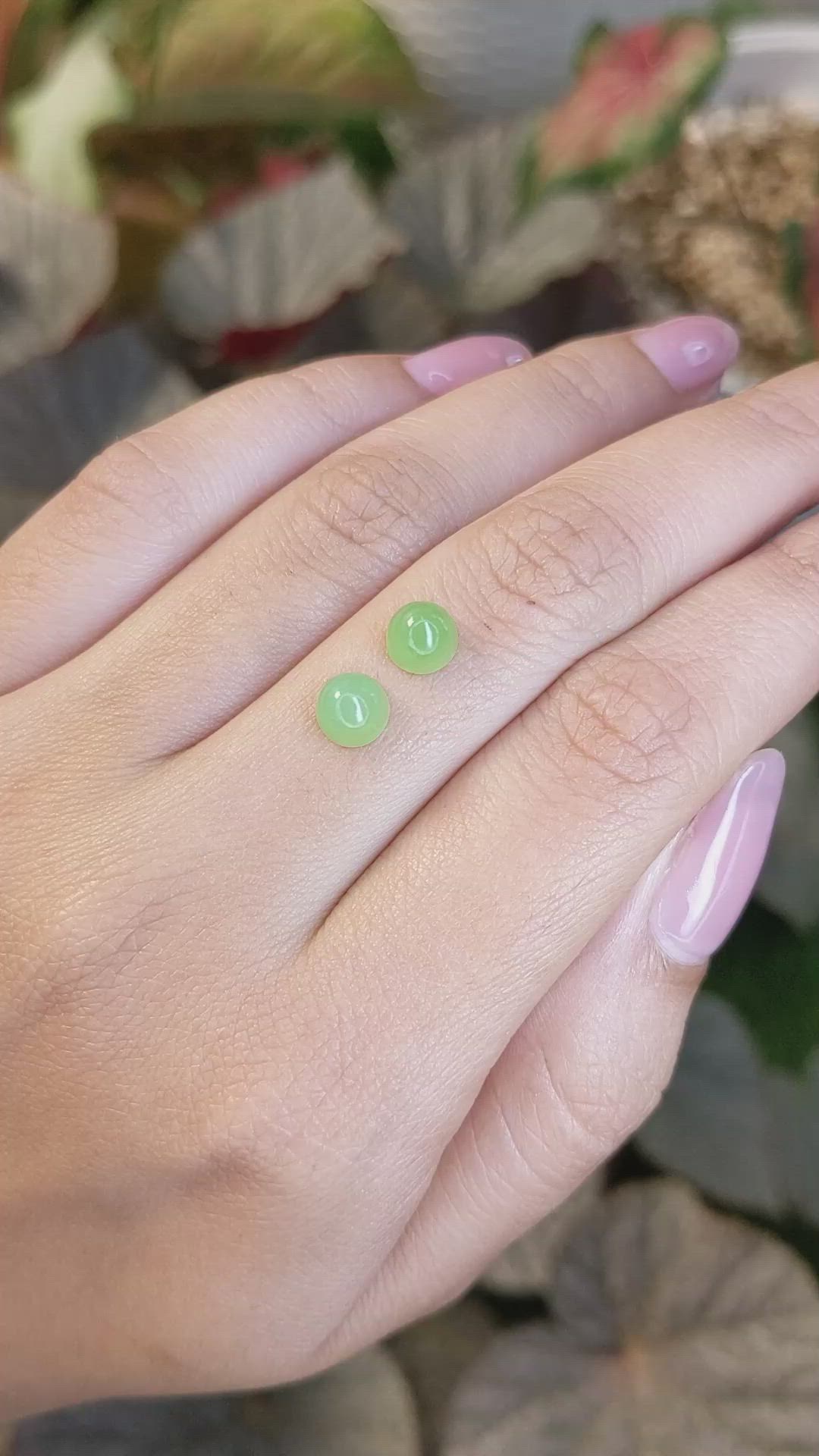2.69 Ct.Tw.Total Carat Weight Green Cabochon Jade Pair from Burma (Myanmar) Size Video