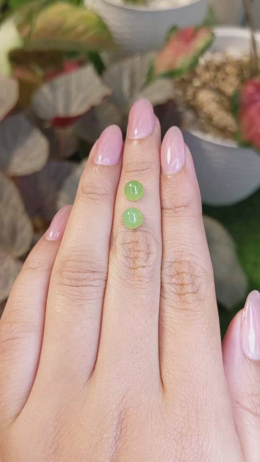 2.69 Ct.Tw.Total Carat Weight Green Cabochon Jade Pair from Burma (Myanmar) Size Video