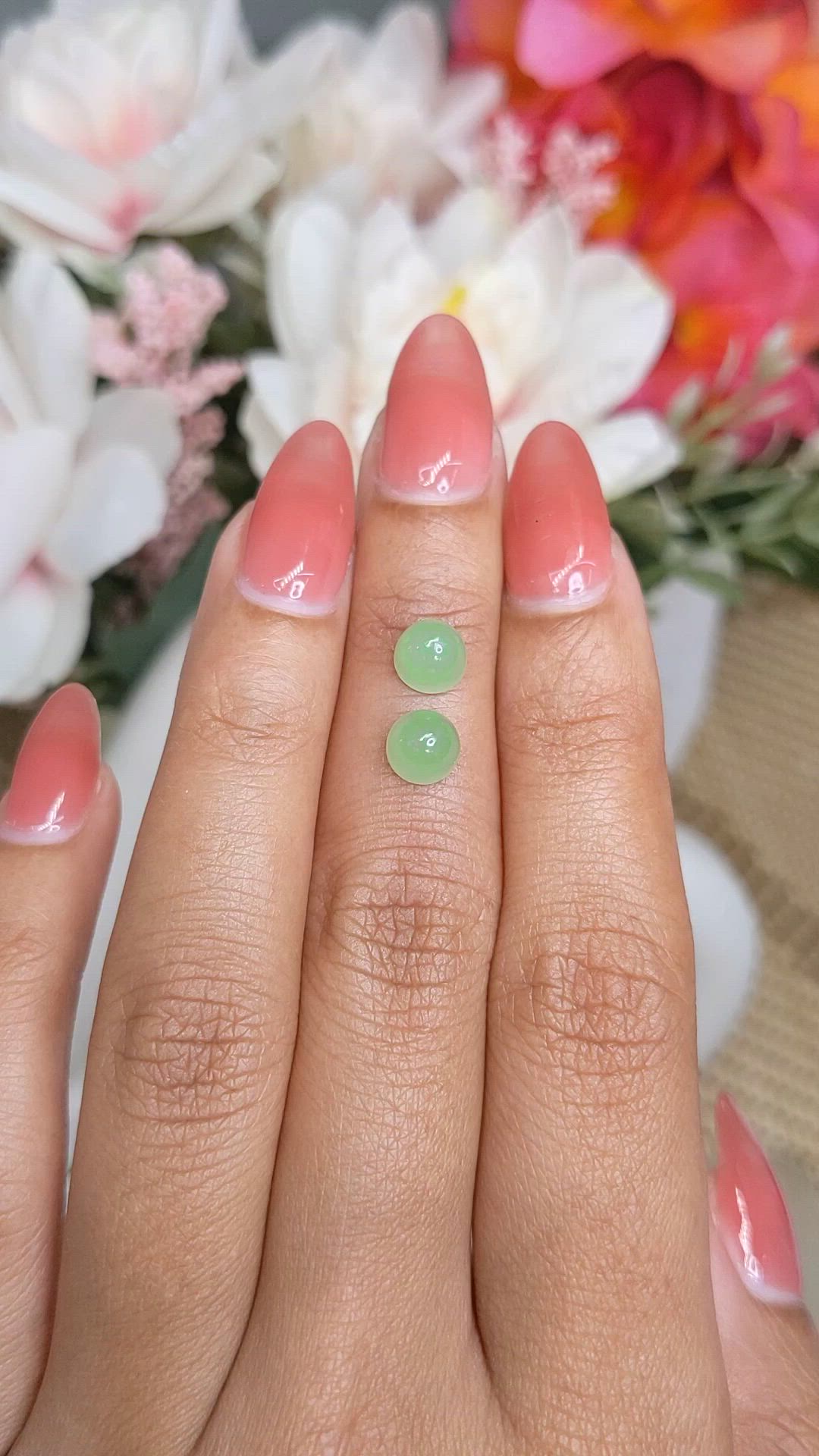 2.75&nbsp;Ct.Tw.Total Carat Weight Green Cabochon Jade Pair from Burma (Myanmar) Size Video