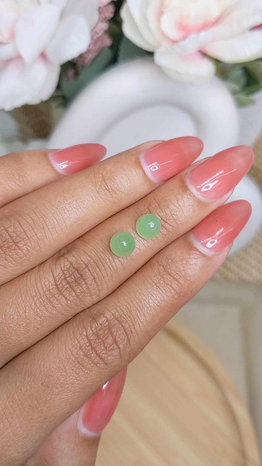 2.75&nbsp;Ct.Tw.Total Carat Weight Green Cabochon Jade Pair from Burma (Myanmar) Size Video