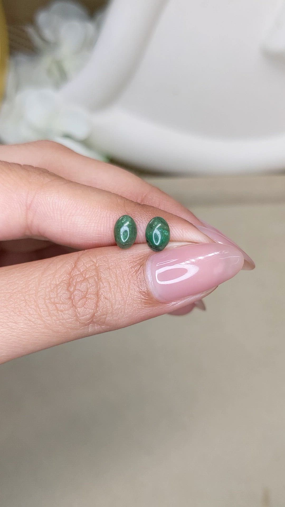 1.41&nbsp;Ct.Tw.Total Carat Weight Green Cabochon Jade Pair from Burma (Myanmar) Size Video