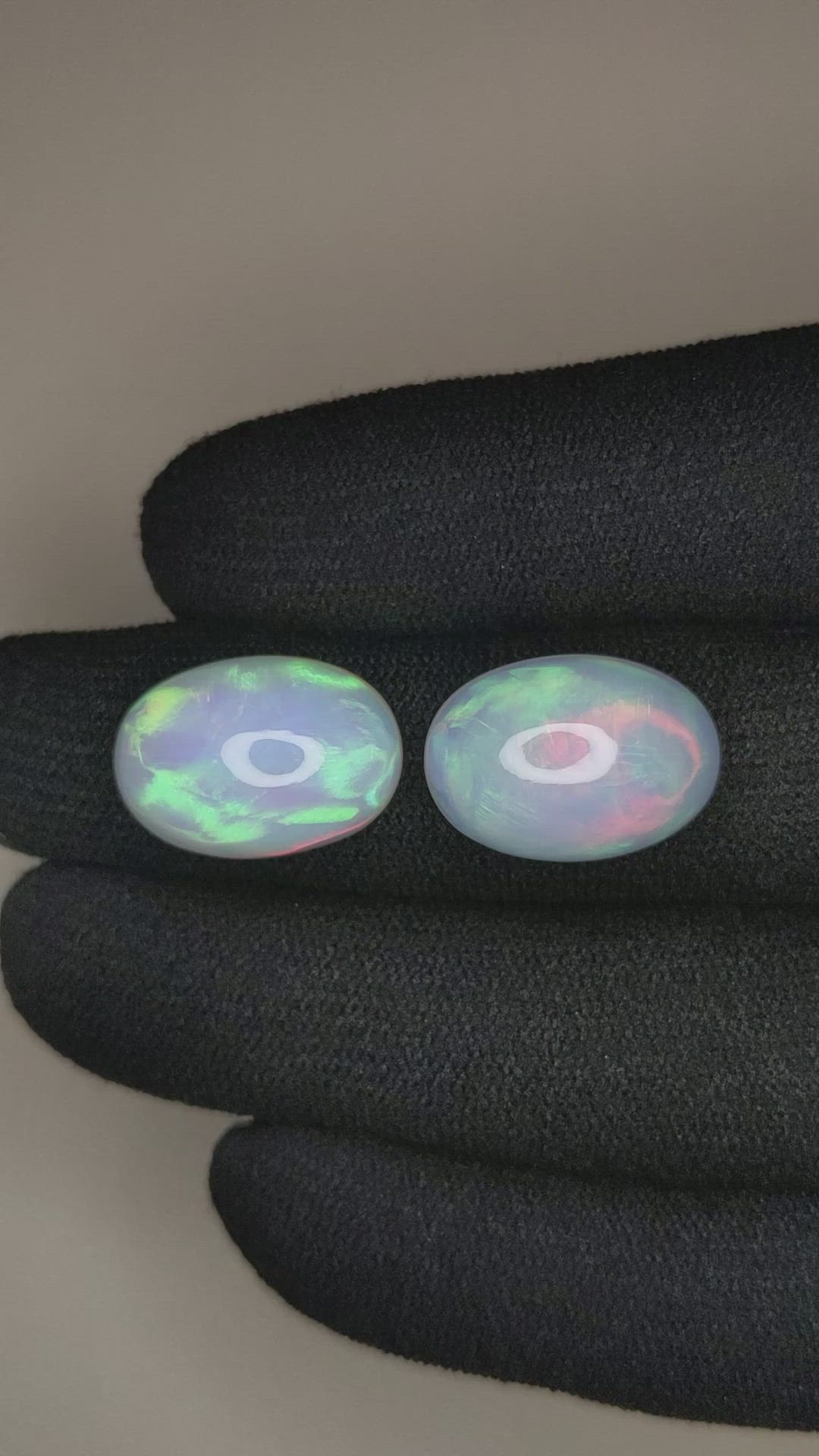 17.78&nbsp;Ct.Tw.Total Carat Weight Multi Color Cabochon Opal Pair from Ethiopia Size Video
