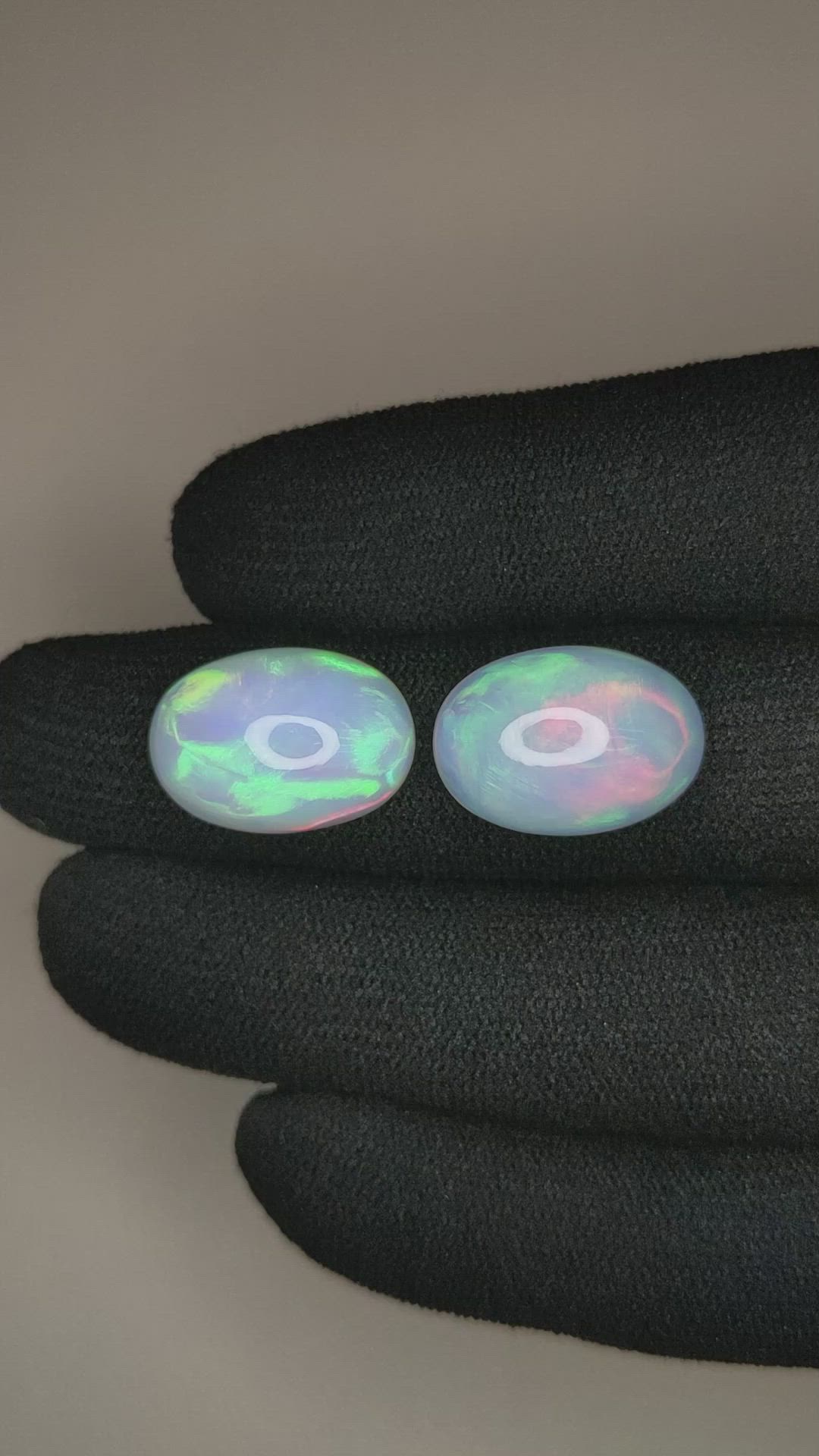 17.78&nbsp;Ct.Tw.Total Carat Weight Multi Color Cabochon Opal Pair from Ethiopia Size Video