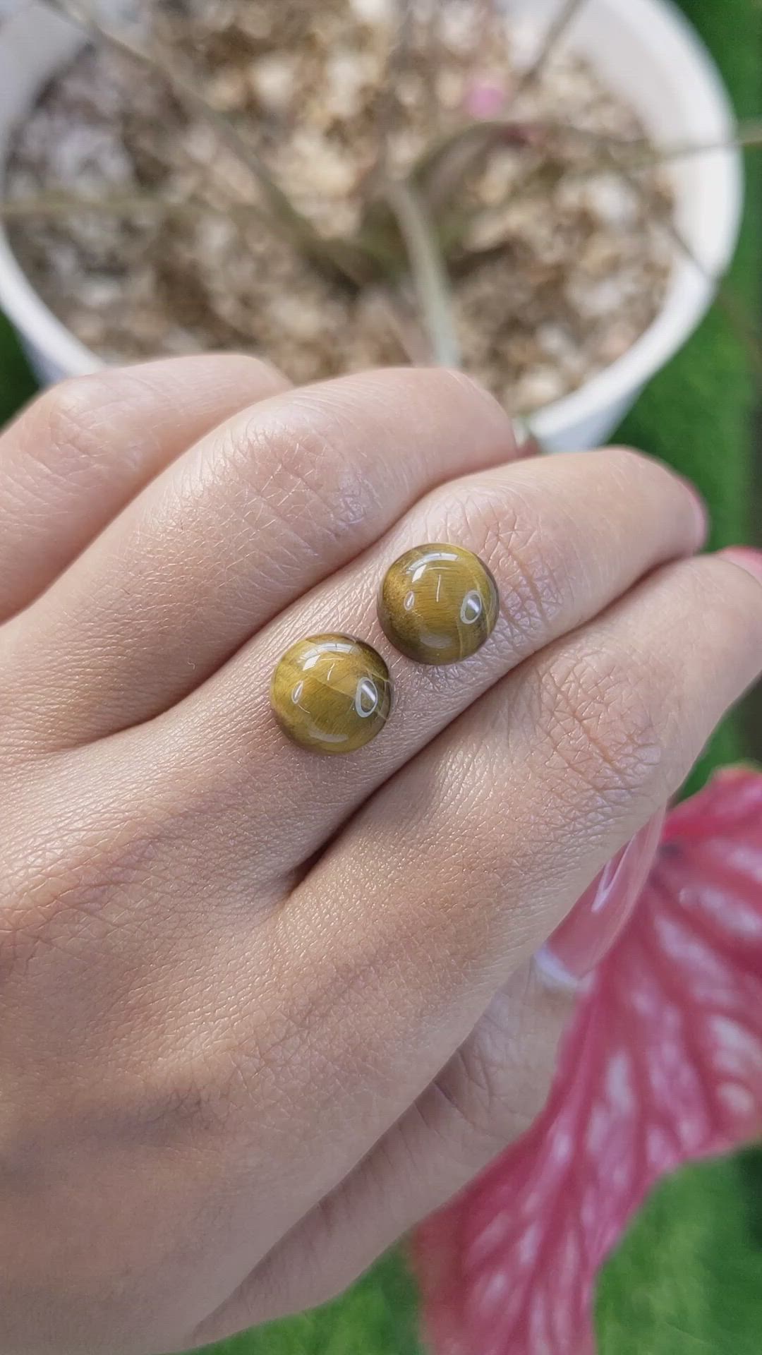 8.65&nbsp;Ct.Tw.Total Carat Weight Cabochon Tiger's Eye Pair from South Africa Size Video