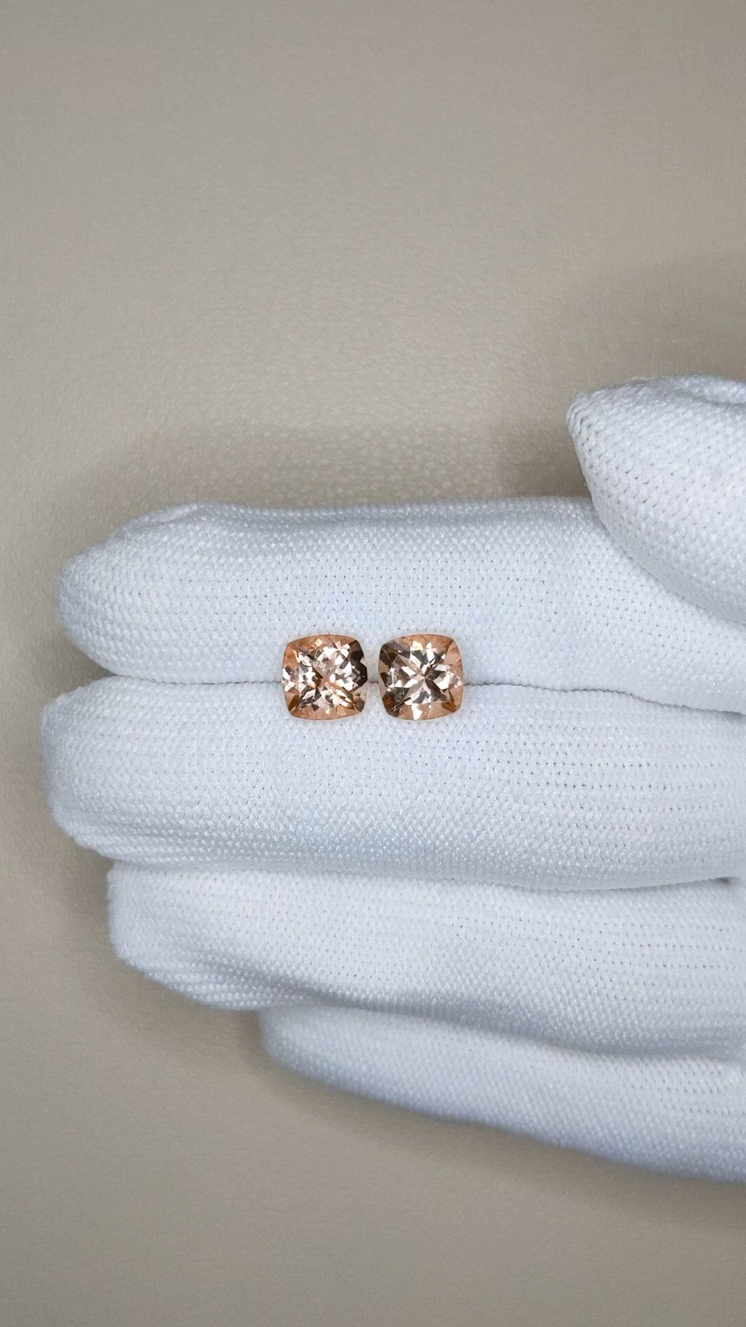 3.07 Ct.Tw.Total Carat Weight Peach Morganite Pair from Brazil Size Video