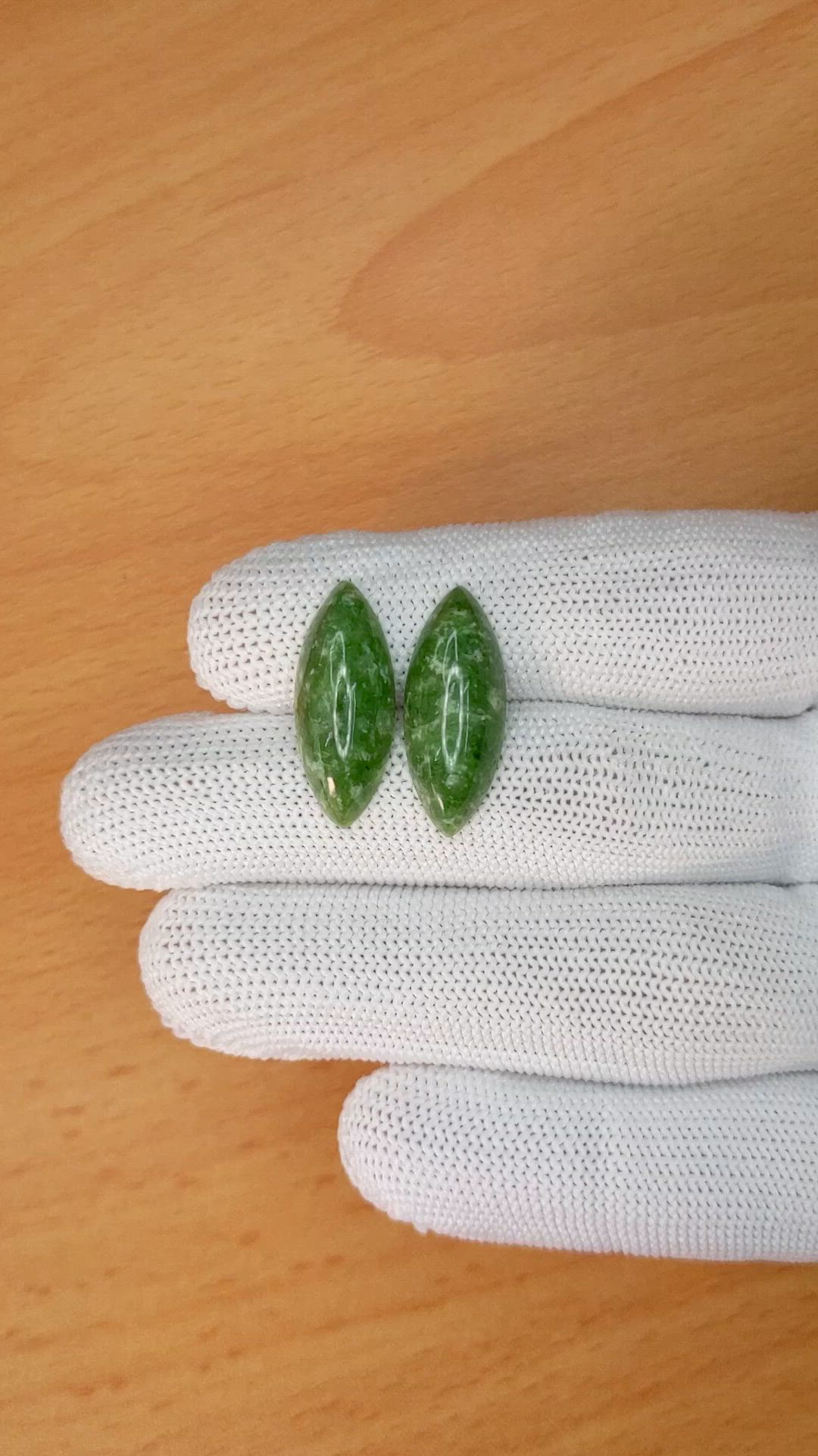 12.25&nbsp;Ct.Tw.Total Carat Weight Green Cabochon Jade Pair from Burma (Myanmar) Size Video