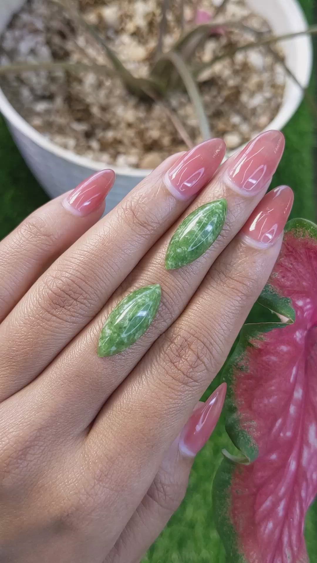 12.25&nbsp;Ct.Tw.Total Carat Weight Green Cabochon Jade Pair from Burma (Myanmar) Size Video