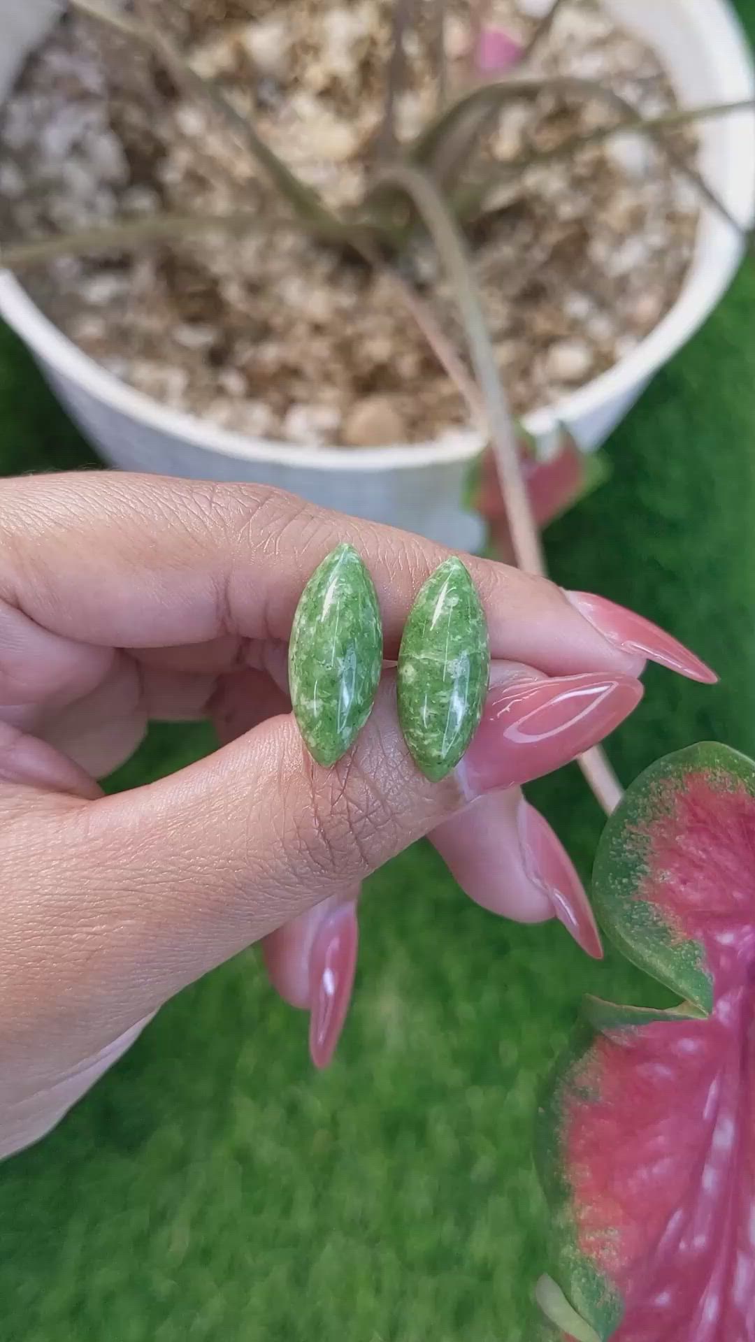 12.25&nbsp;Ct.Tw.Total Carat Weight Green Cabochon Jade Pair from Burma (Myanmar) Size Video