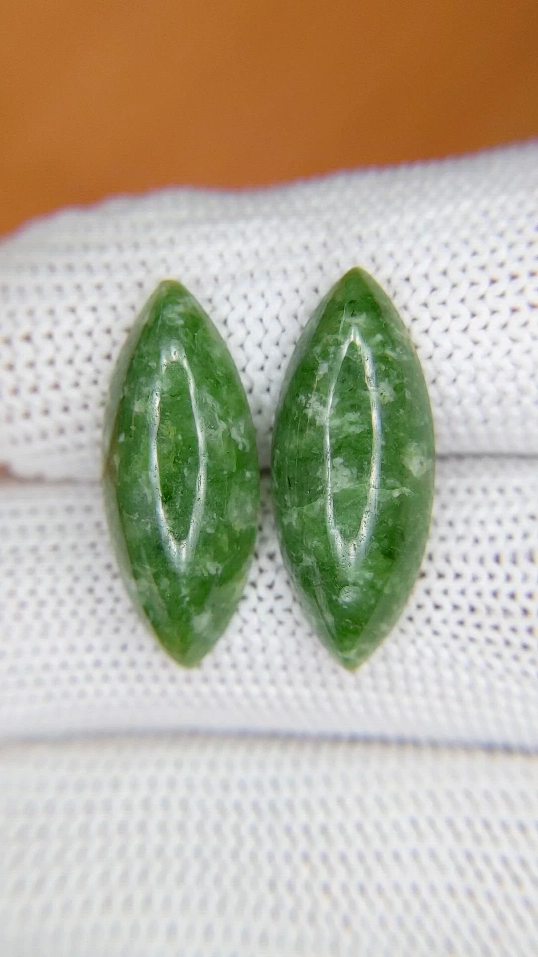 12.25&nbsp;Ct.Tw.Total Carat Weight Green Cabochon Jade Pair from Burma (Myanmar) Size Video