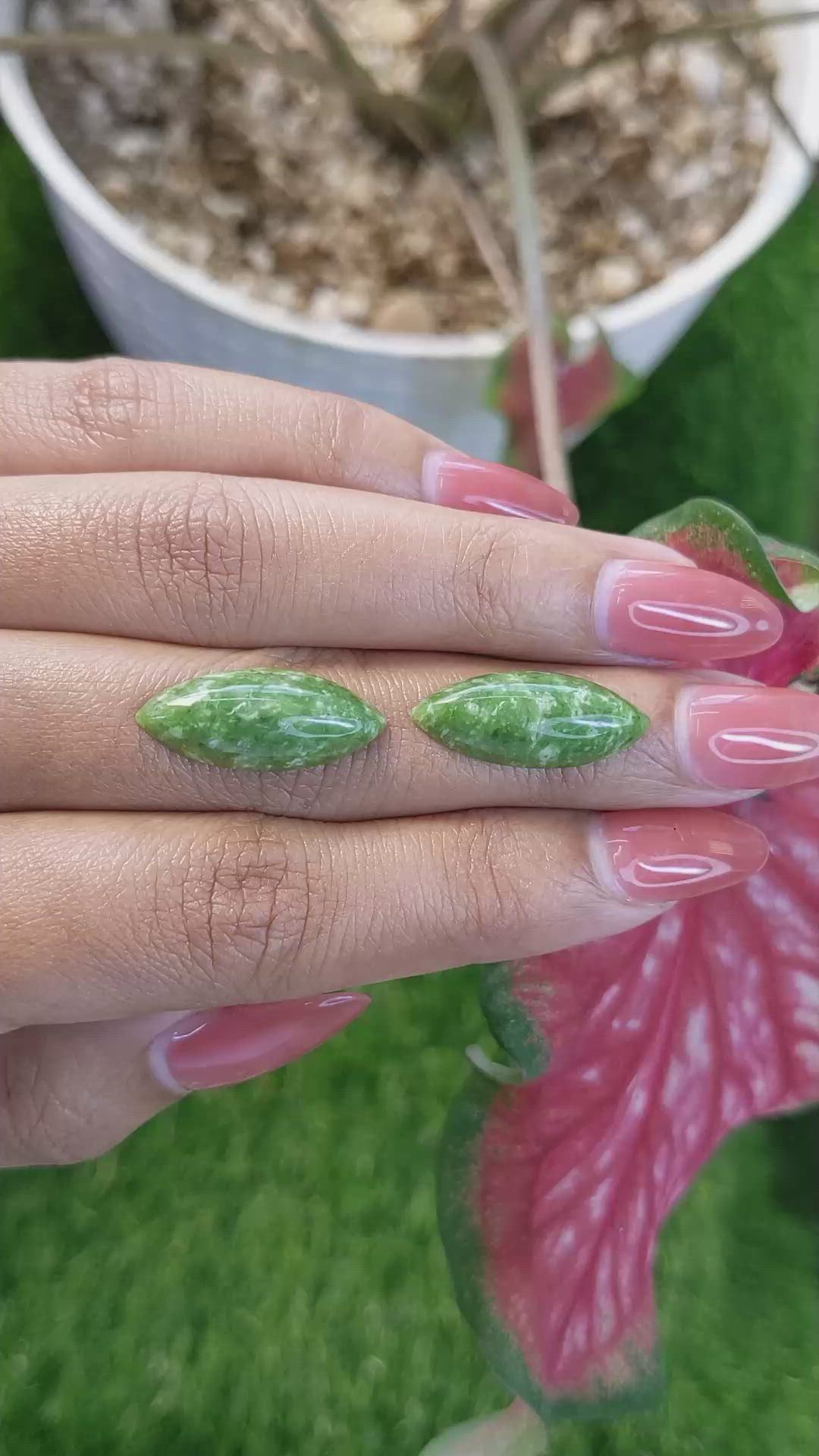 12.25&nbsp;Ct.Tw.Total Carat Weight Green Cabochon Jade Pair from Burma (Myanmar) Size Video