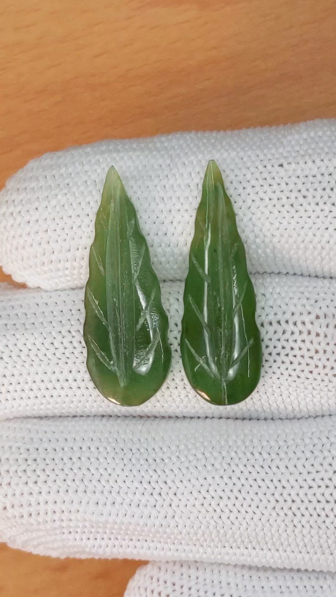 12.60&nbsp;Ct.Tw.Total Carat Weight Green Jade Pair from Burma (Myanmar) Size Video