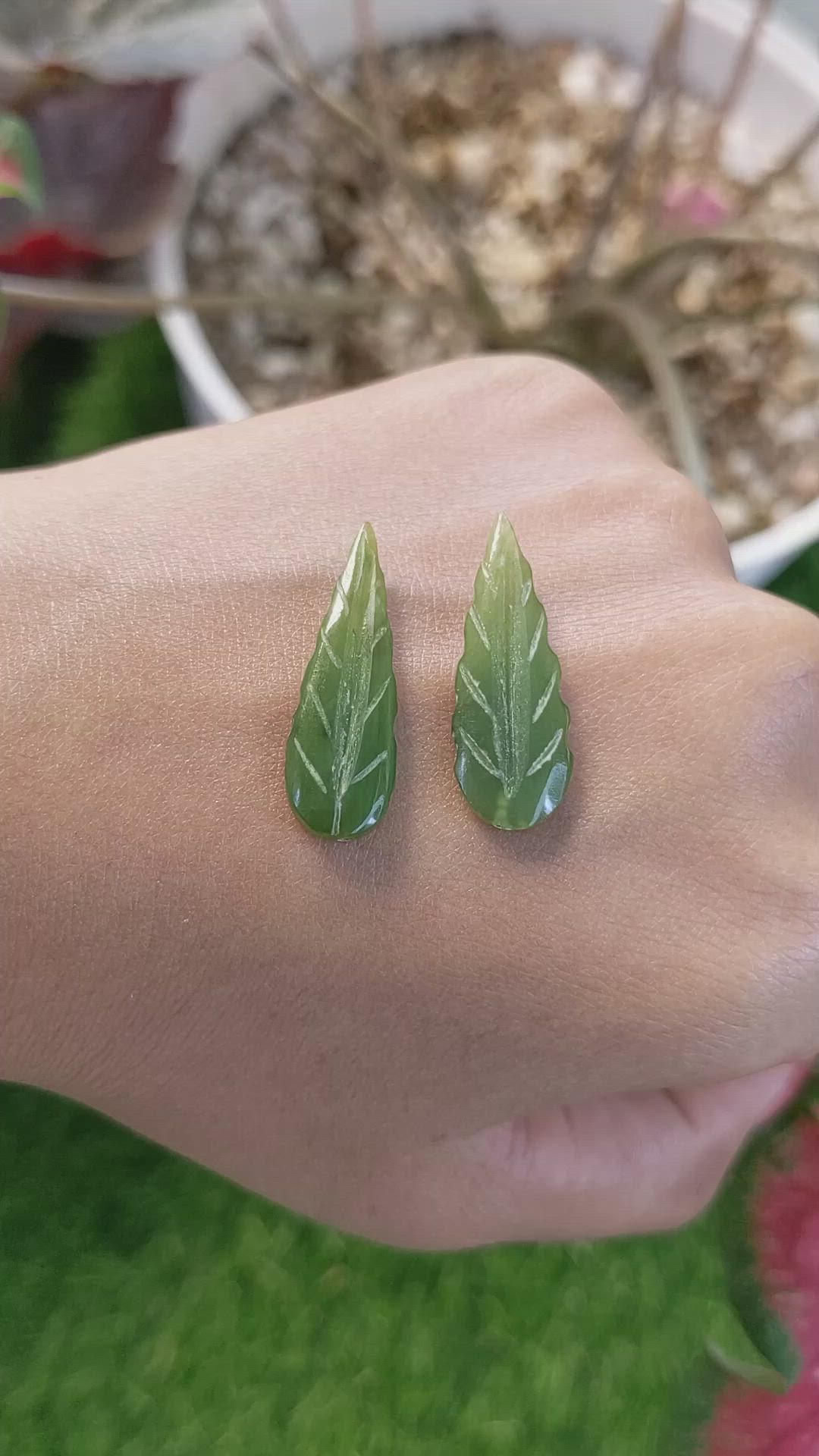12.60&nbsp;Ct.Tw.Total Carat Weight Green Jade Pair from Burma (Myanmar) Size Video
