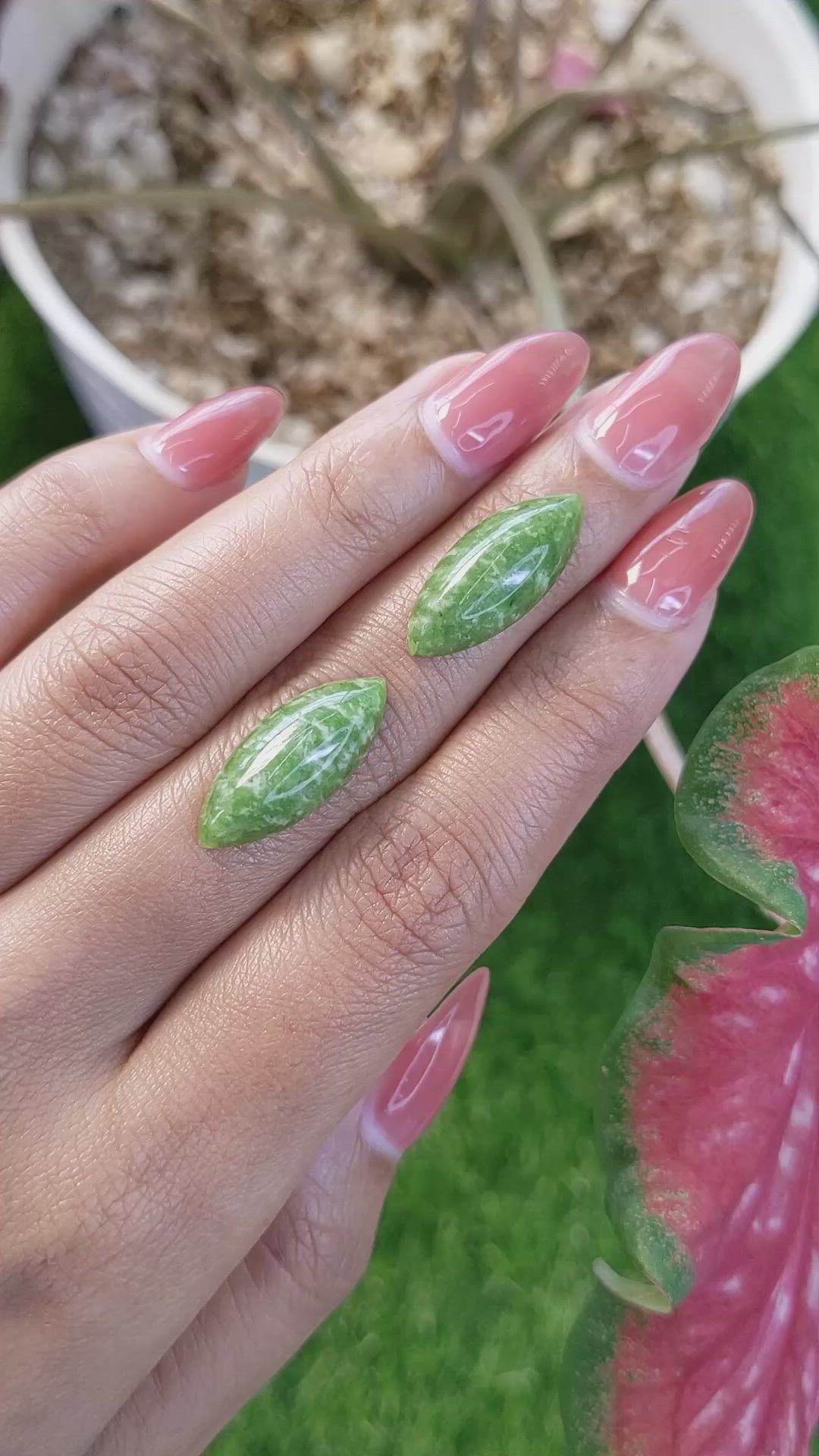 12.46 Ct.Tw.Total Carat Weight Green Cabochon Jade Pair from Burma (Myanmar) Size Video