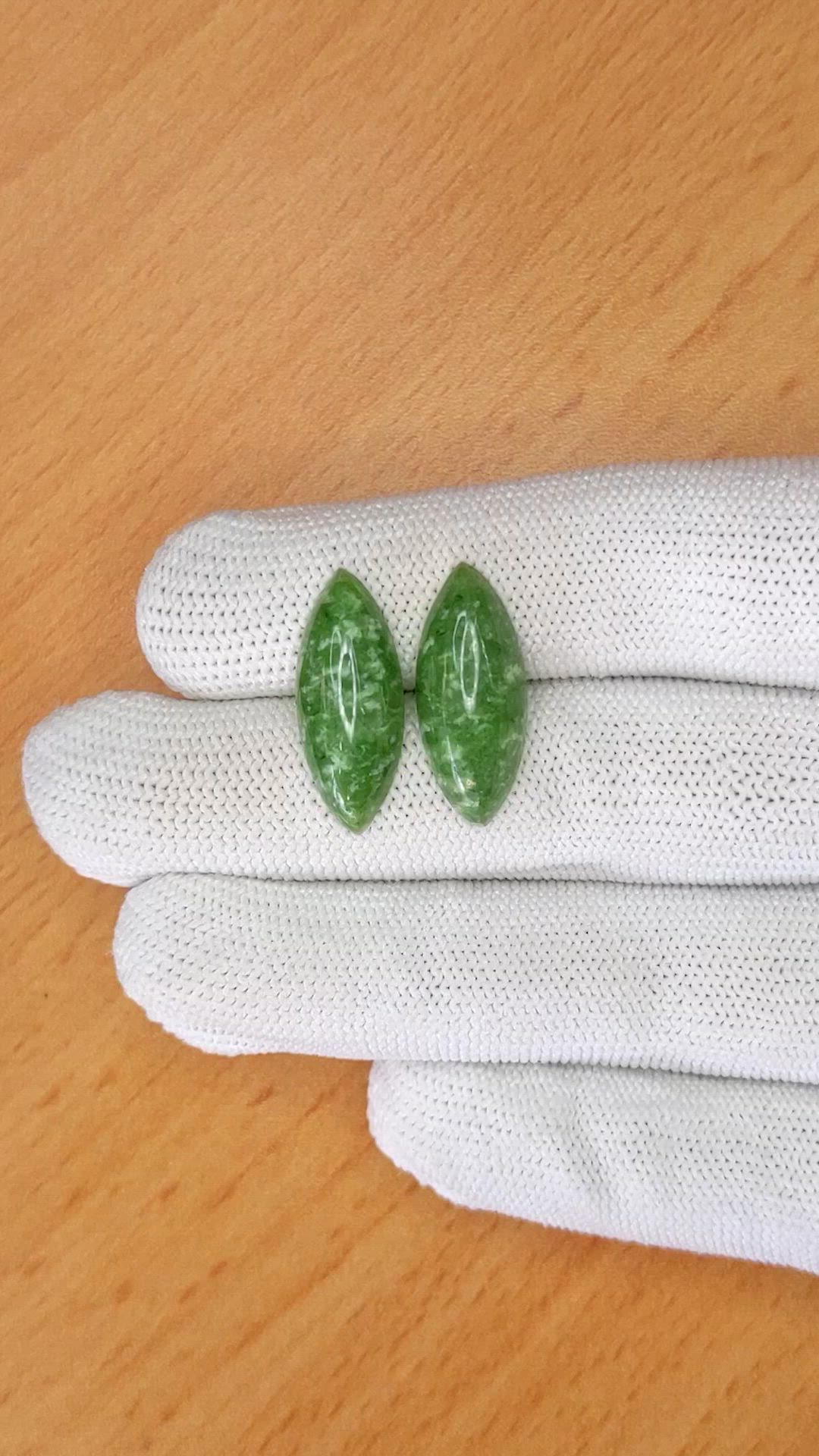 12.46 Ct.Tw.Total Carat Weight Green Cabochon Jade Pair from Burma (Myanmar) Size Video