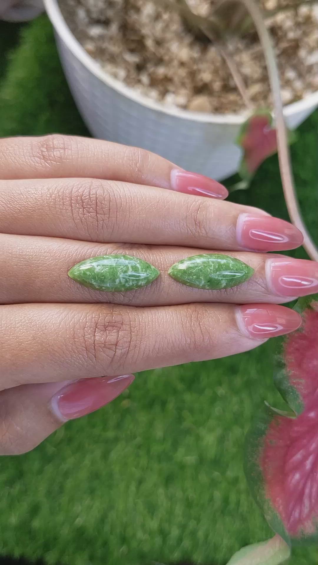 12.46 Ct.Tw.Total Carat Weight Green Cabochon Jade Pair from Burma (Myanmar) Size Video