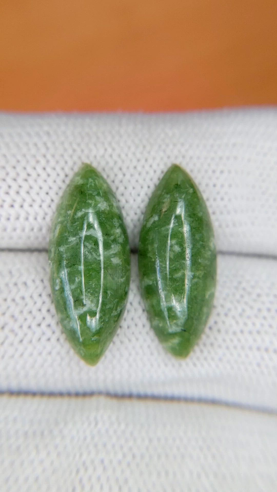 12.46 Ct.Tw.Total Carat Weight Green Cabochon Jade Pair from Burma (Myanmar) Size Video