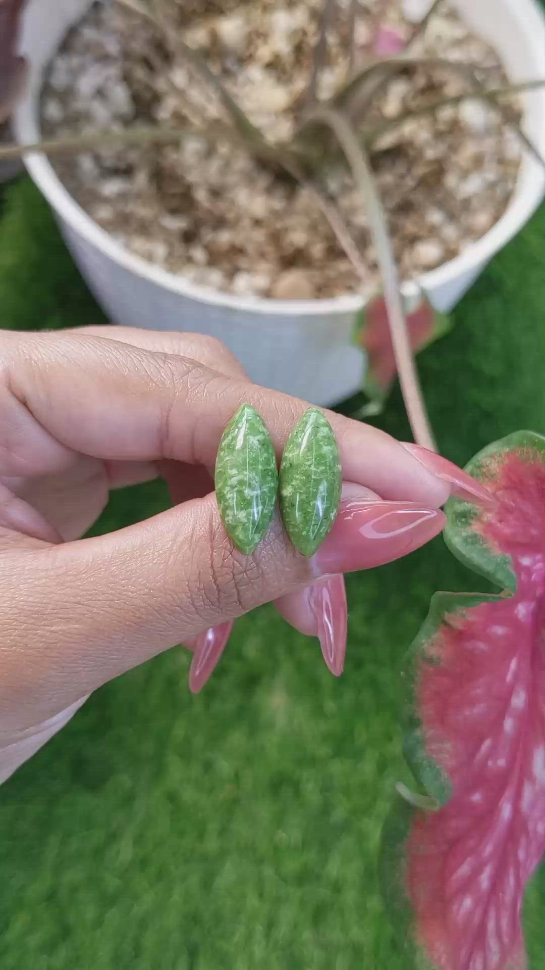 12.46 Ct.Tw.Total Carat Weight Green Cabochon Jade Pair from Burma (Myanmar) Size Video