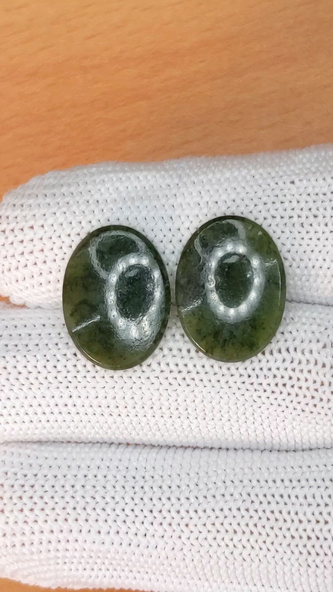 11.10&nbsp;Ct.Tw.Total Carat Weight Green Jade Pair from Burma (Myanmar) Size Video