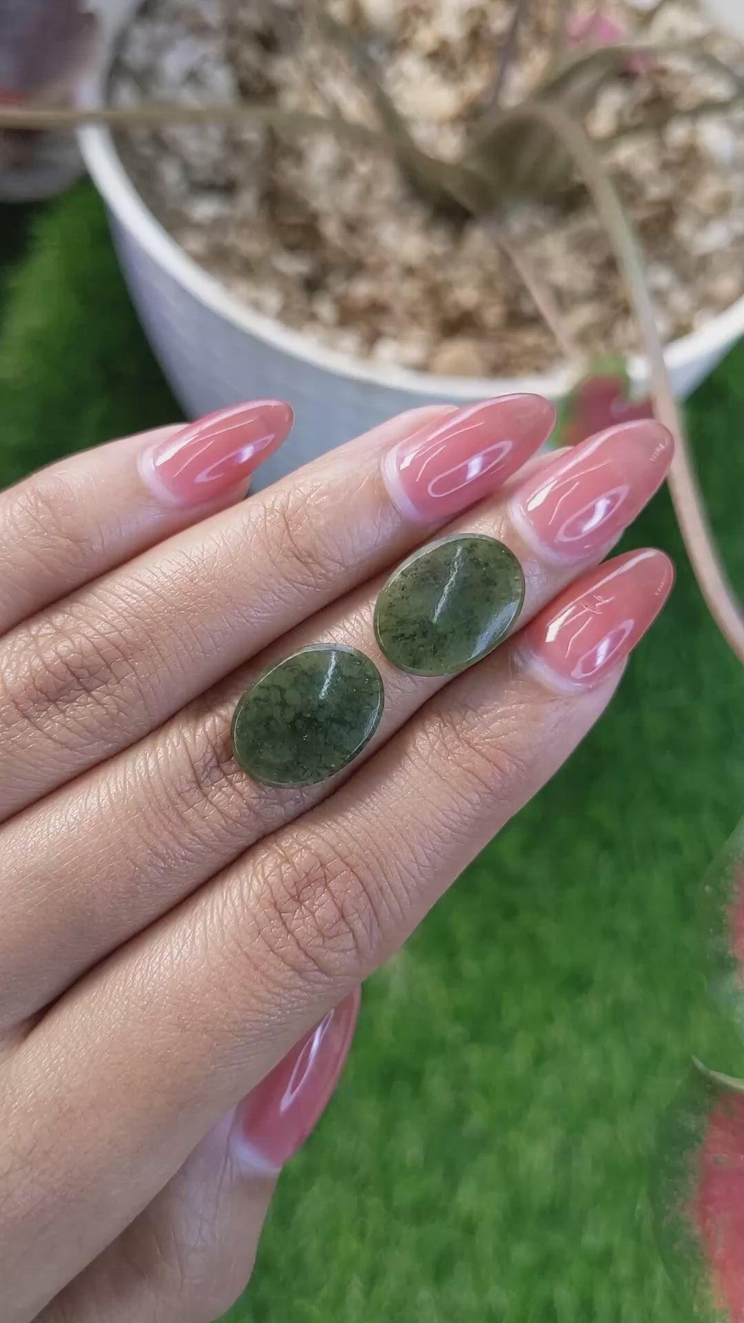 11.10&nbsp;Ct.Tw.Total Carat Weight Green Jade Pair from Burma (Myanmar) Size Video