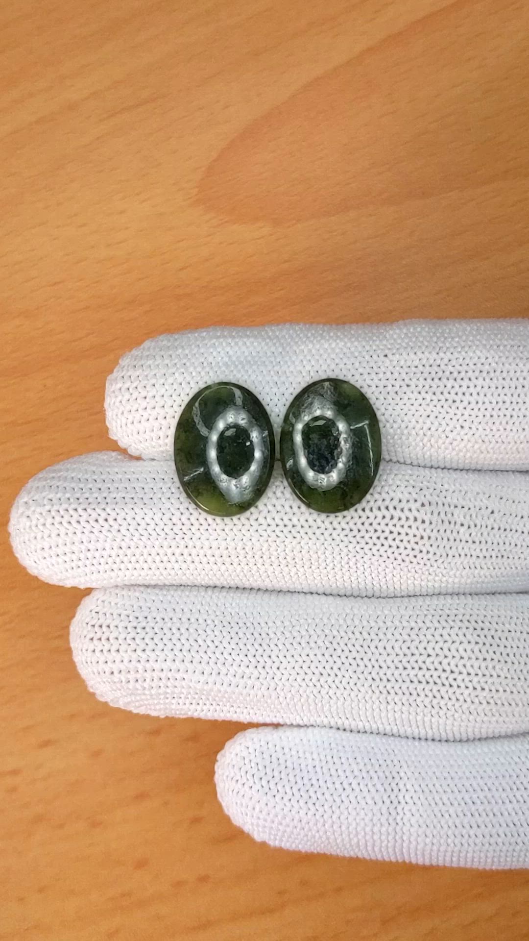 12.22&nbsp;Ct.Tw.Total Carat Weight Green Jade Pair from Burma (Myanmar) Size Video