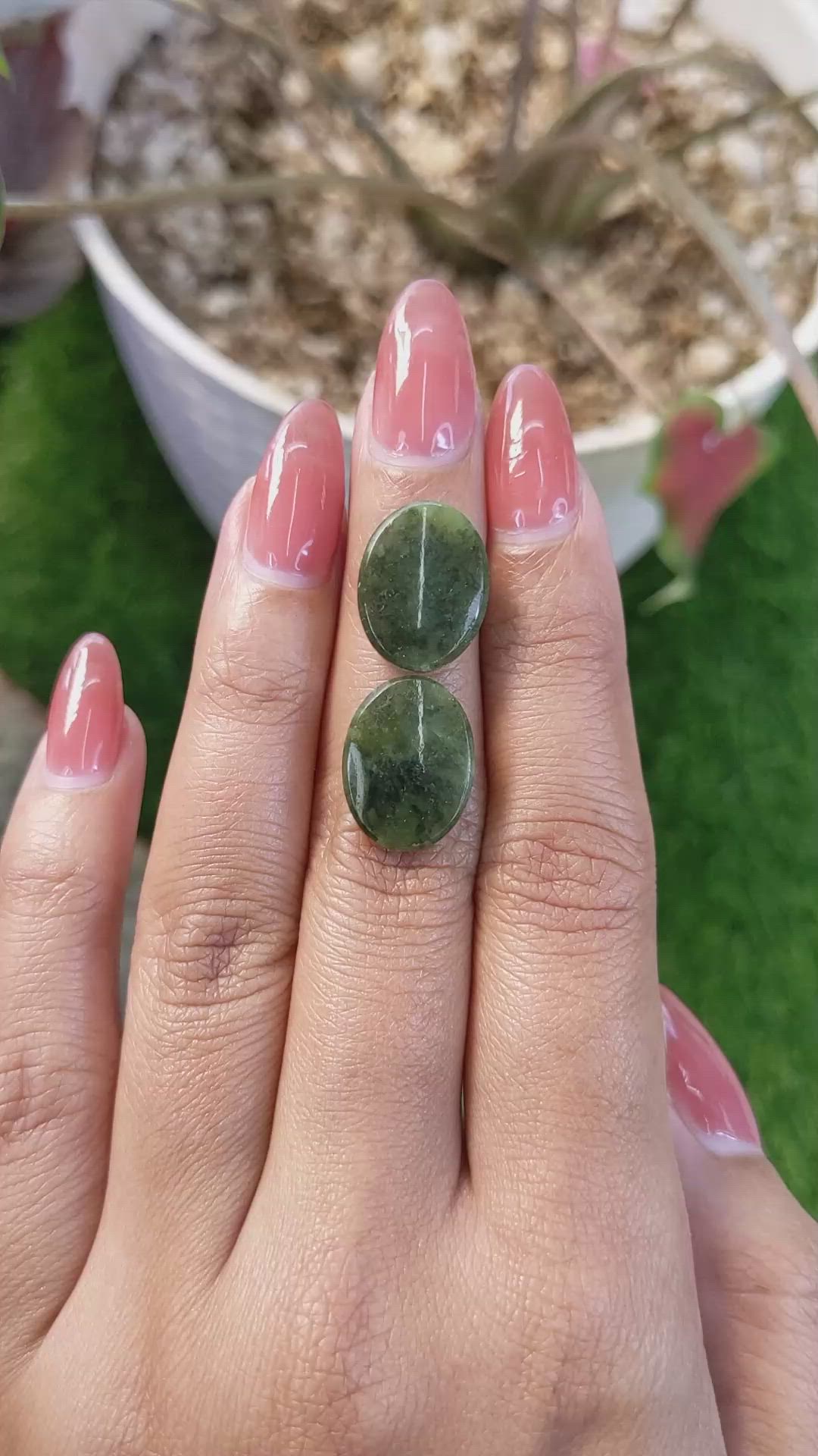 12.22&nbsp;Ct.Tw.Total Carat Weight Green Jade Pair from Burma (Myanmar) Size Video