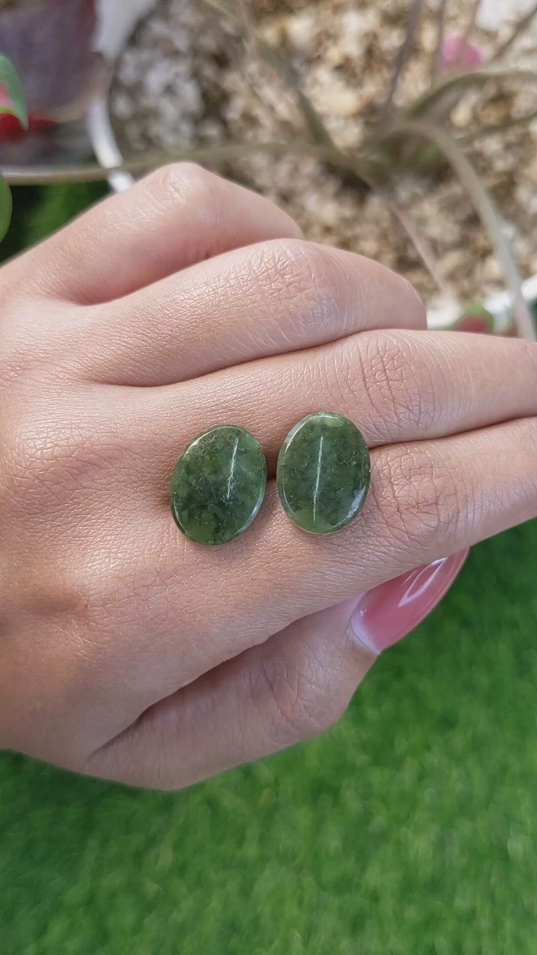 12.22&nbsp;Ct.Tw.Total Carat Weight Green Jade Pair from Burma (Myanmar) Size Video