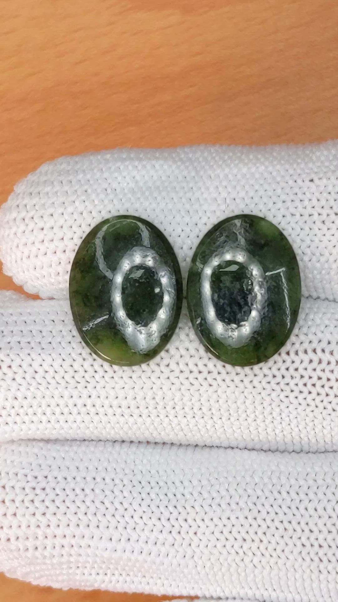 12.22&nbsp;Ct.Tw.Total Carat Weight Green Jade Pair from Burma (Myanmar) Size Video