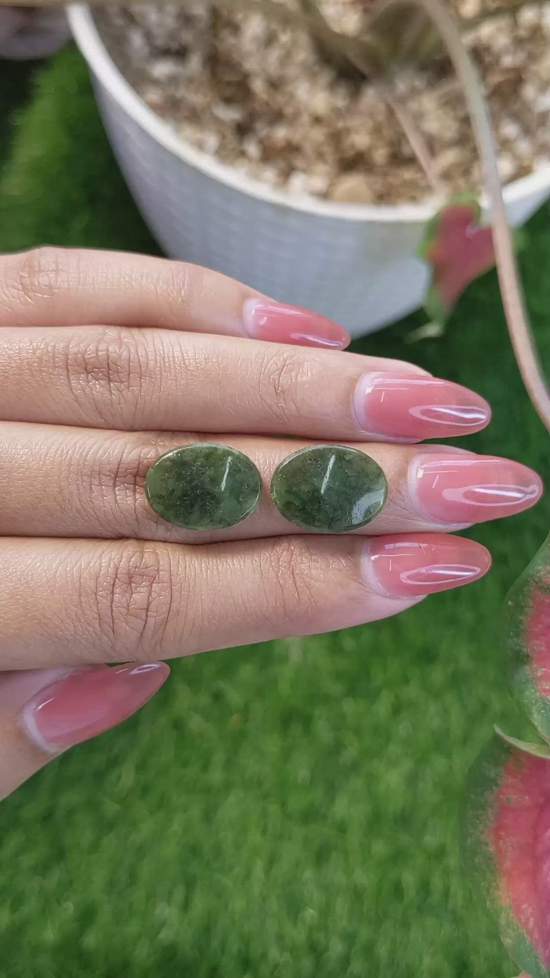 12.22&nbsp;Ct.Tw.Total Carat Weight Green Jade Pair from Burma (Myanmar) Size Video