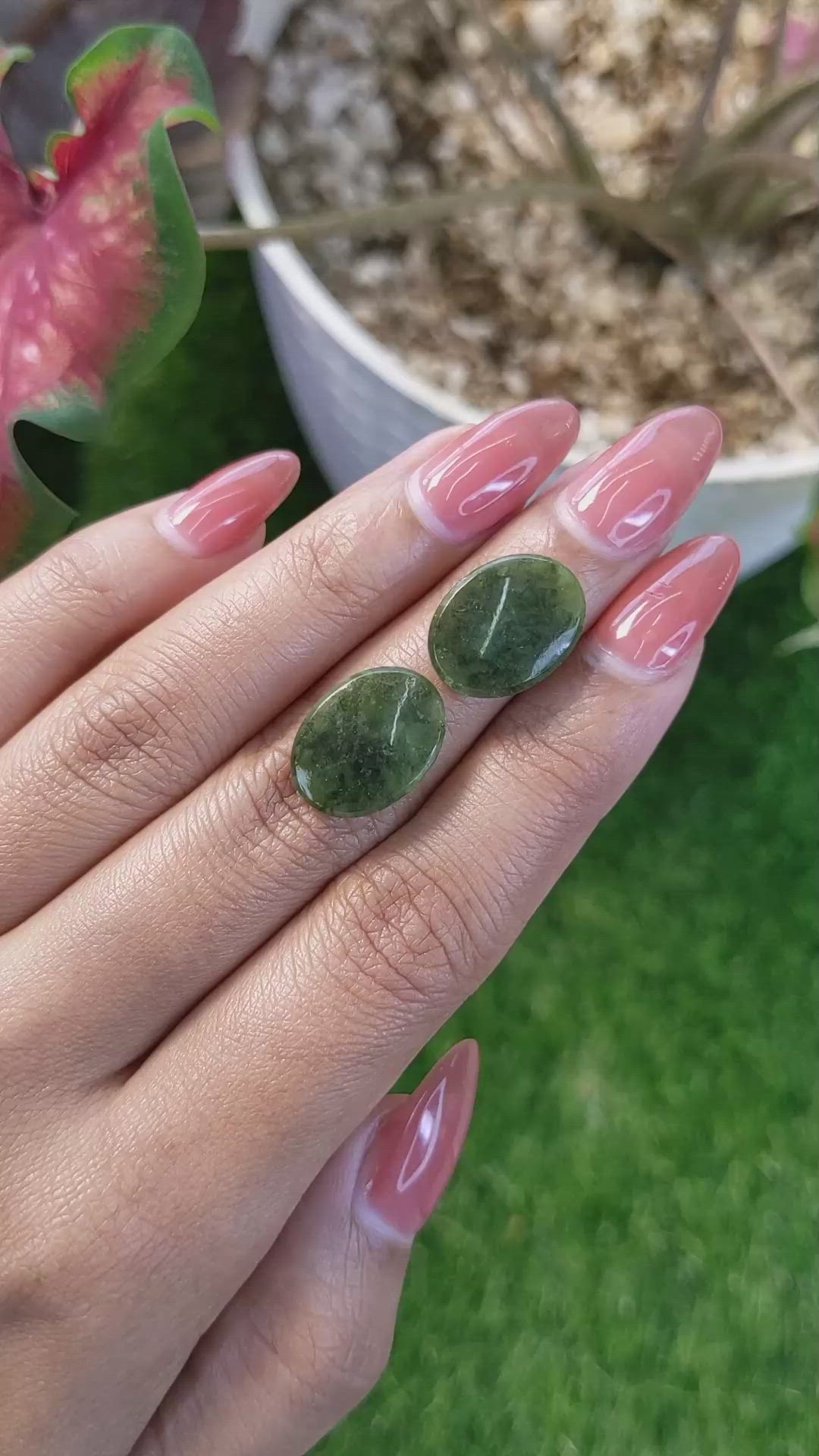 12.22&nbsp;Ct.Tw.Total Carat Weight Green Jade Pair from Burma (Myanmar) Size Video