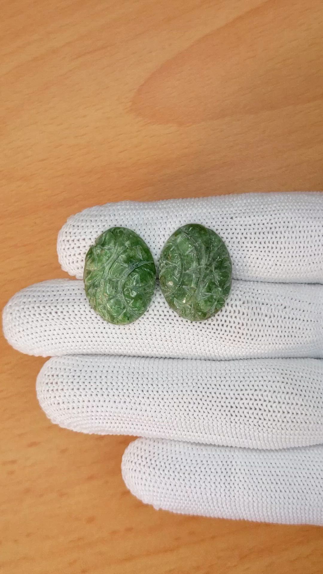 18.73 Ct.Tw.Total Carat Weight Green Jade Pair from Burma (Myanmar) Size Video