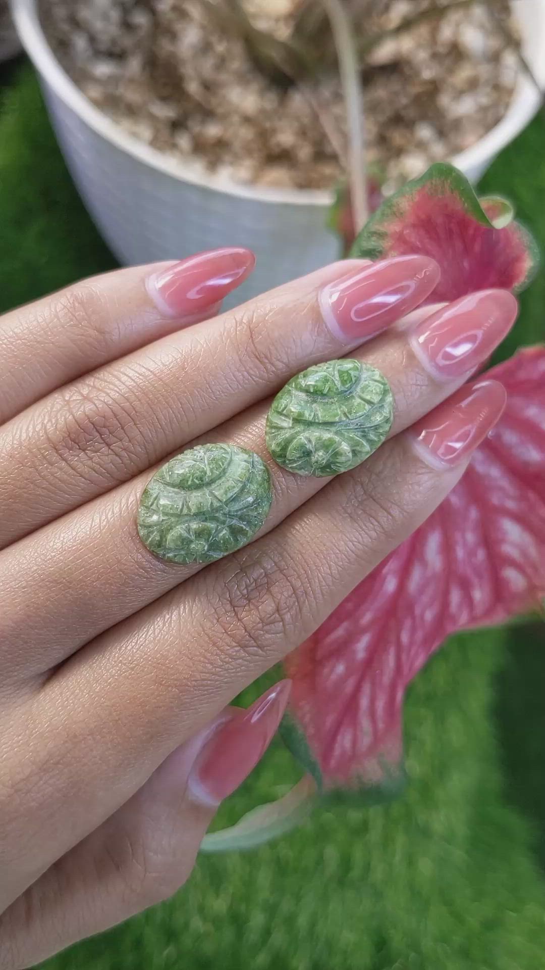 18.73 Ct.Tw.Total Carat Weight Green Jade Pair from Burma (Myanmar) Size Video