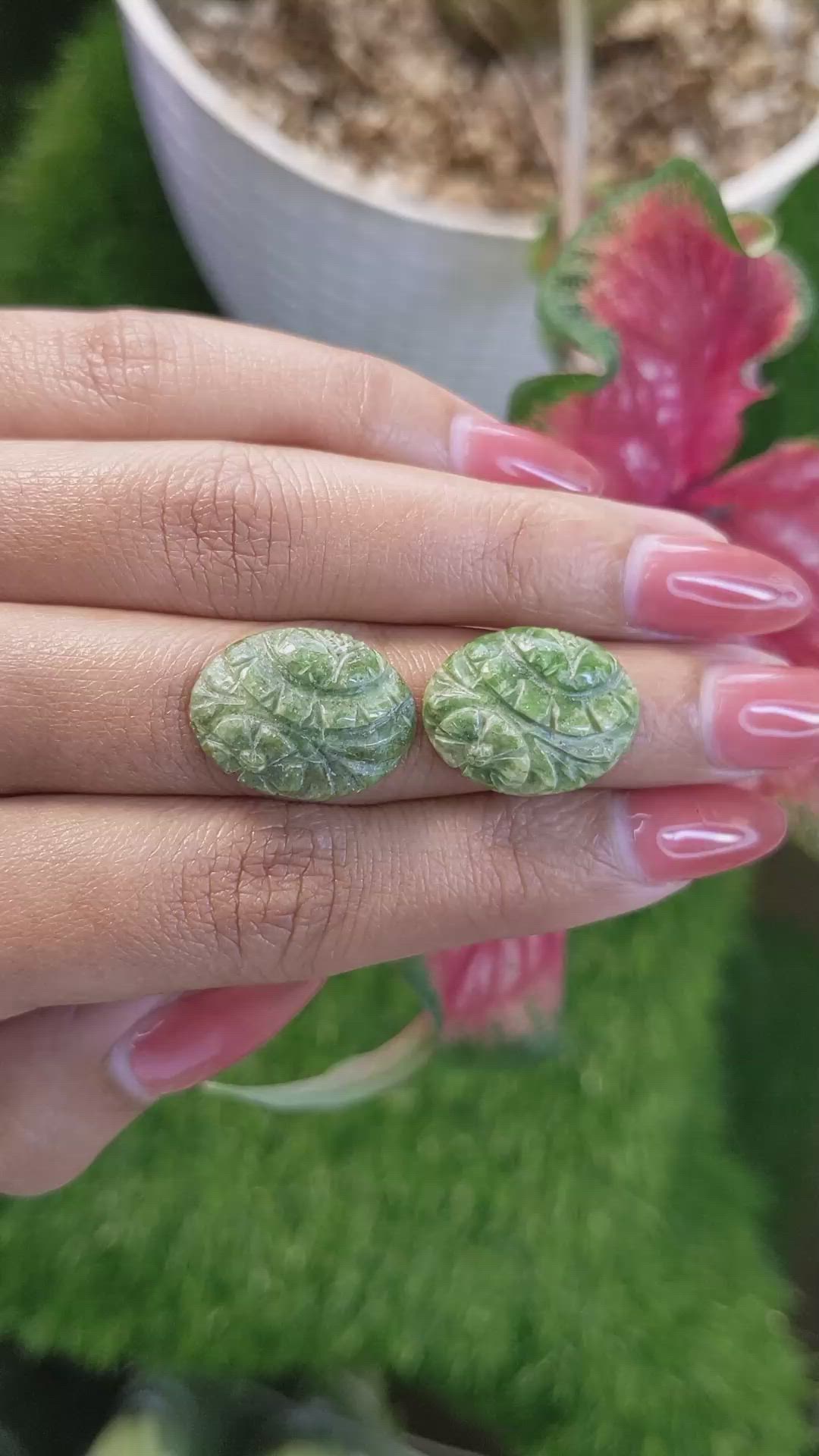 18.73 Ct.Tw.Total Carat Weight Green Jade Pair from Burma (Myanmar) Size Video