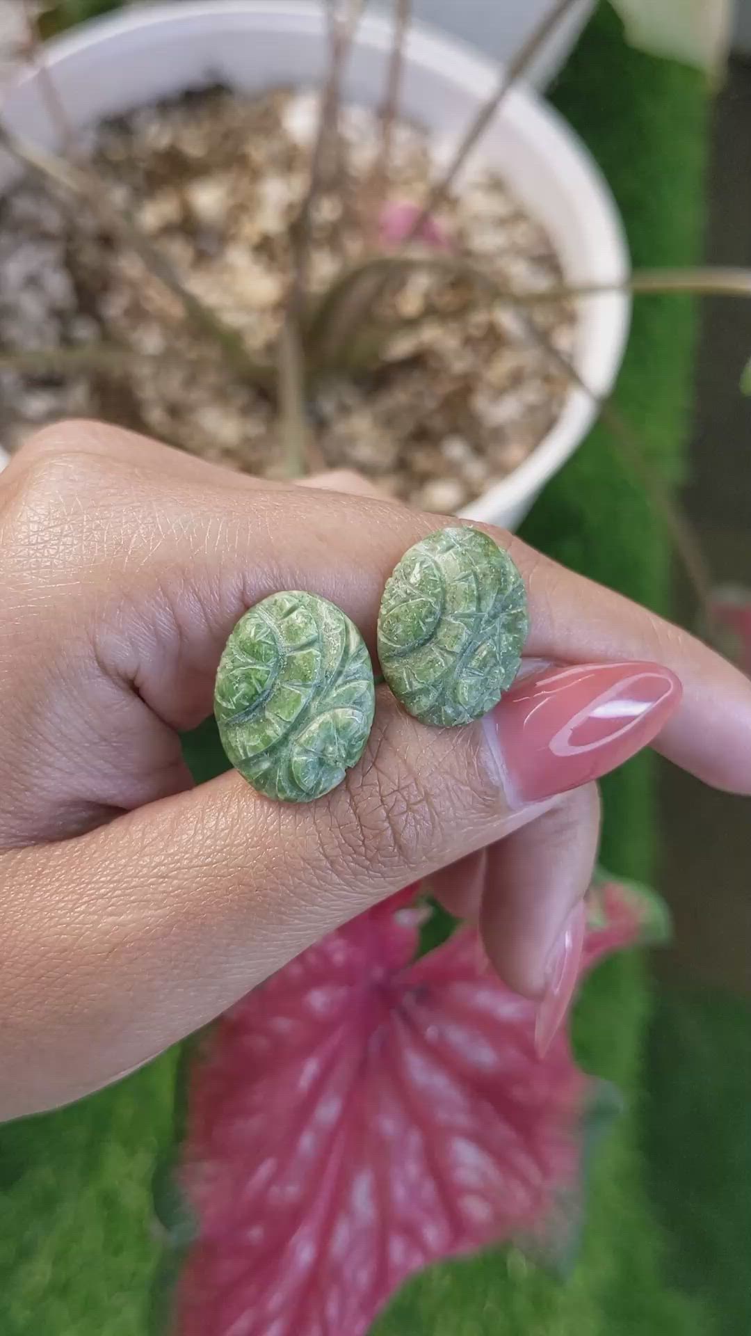 18.73 Ct.Tw.Total Carat Weight Green Jade Pair from Burma (Myanmar) Size Video