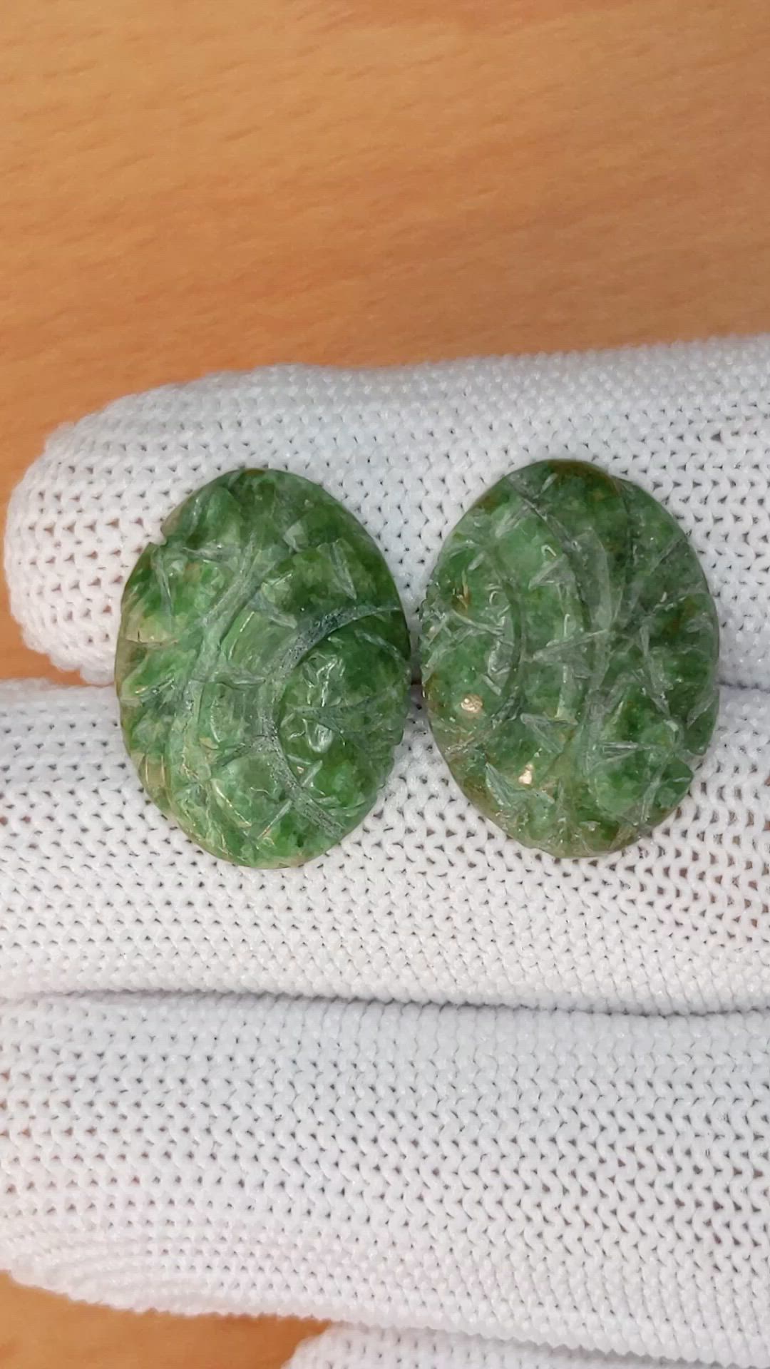 18.73 Ct.Tw.Total Carat Weight Green Jade Pair from Burma (Myanmar) Size Video