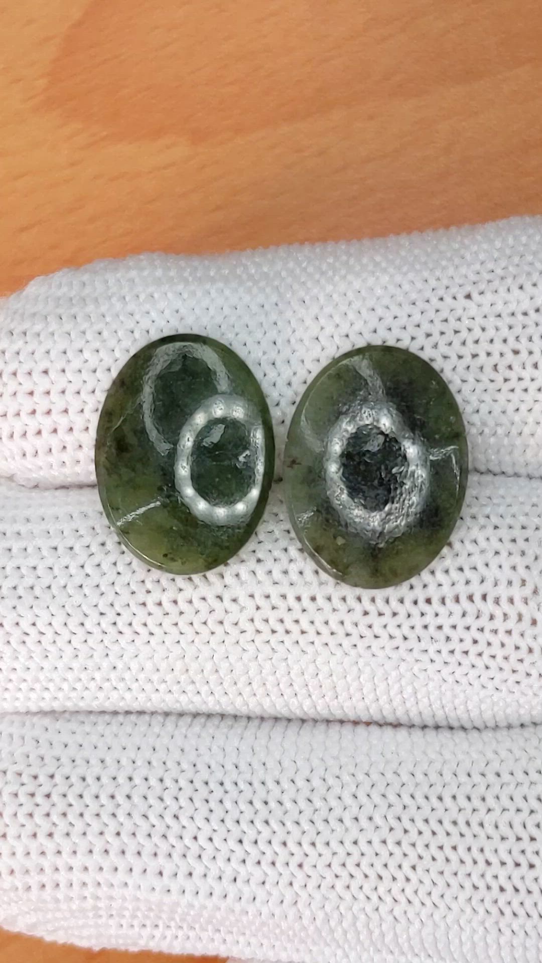 12.02&nbsp;Ct.Tw.Total Carat Weight Green Jade Pair from Burma (Myanmar) Size Video