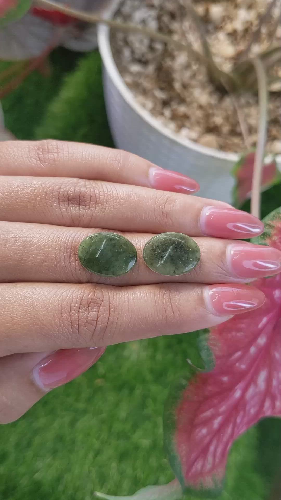 12.02&nbsp;Ct.Tw.Total Carat Weight Green Jade Pair from Burma (Myanmar) Size Video